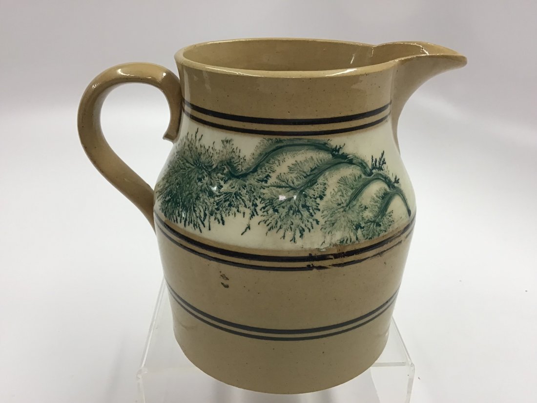 Yellow Ware Banded Pitcher with green Dendritic Decorations (1 of 4)