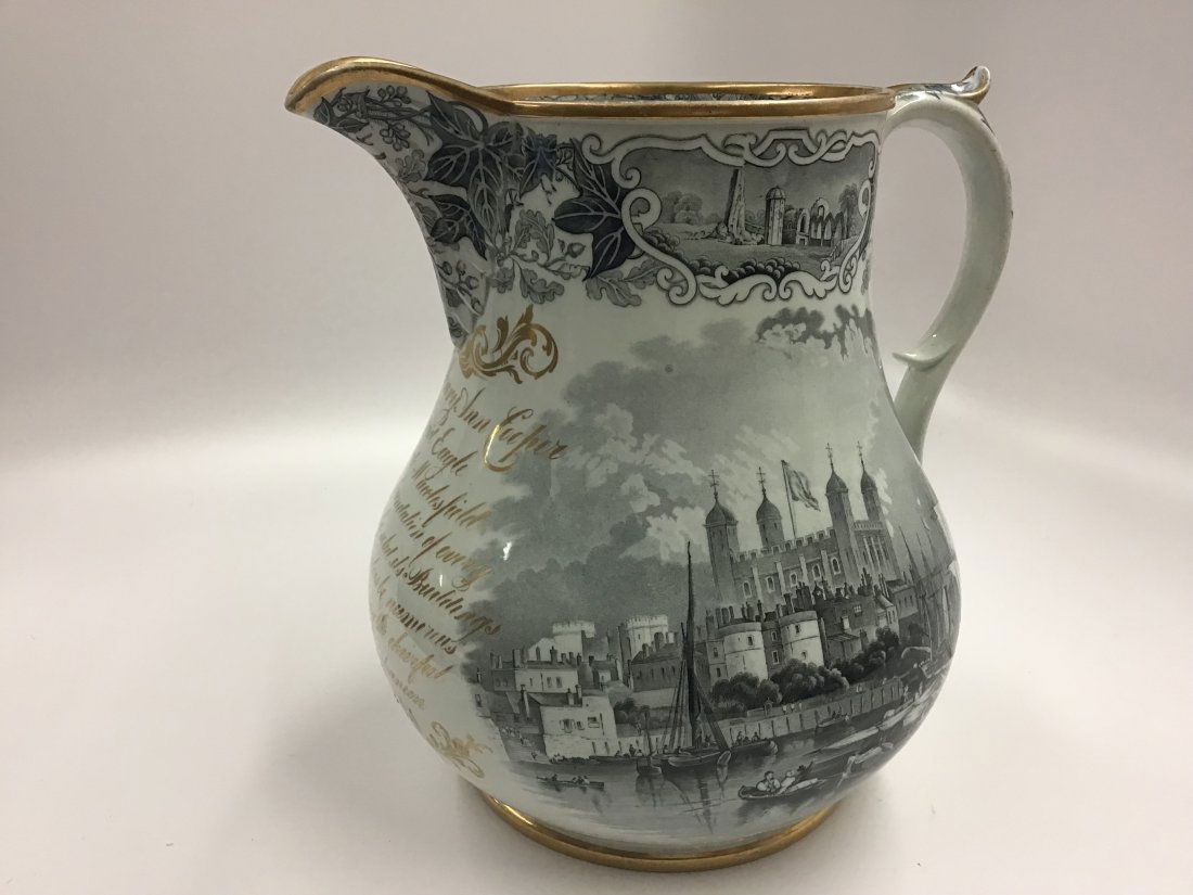 Monumental Black Transfer Ironstone Pitcher C 1840 (1 of 5)
