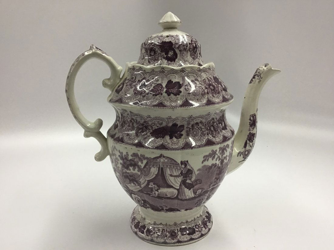 Purple Transferware Coffee Pot Romantic Period (1 of 5)