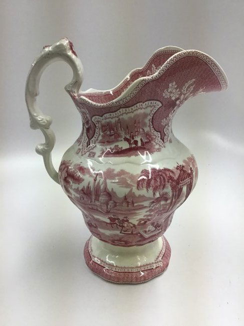 Romantic Period Red Transferware "Palestine" Pitcher (1 of 4)