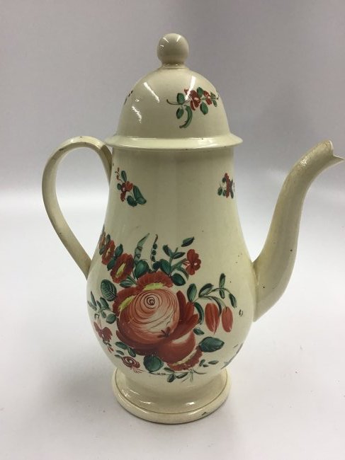 Polychrome Decorated Creamware 9.5" Coffeepot "Adams Rose" (1 of 5)