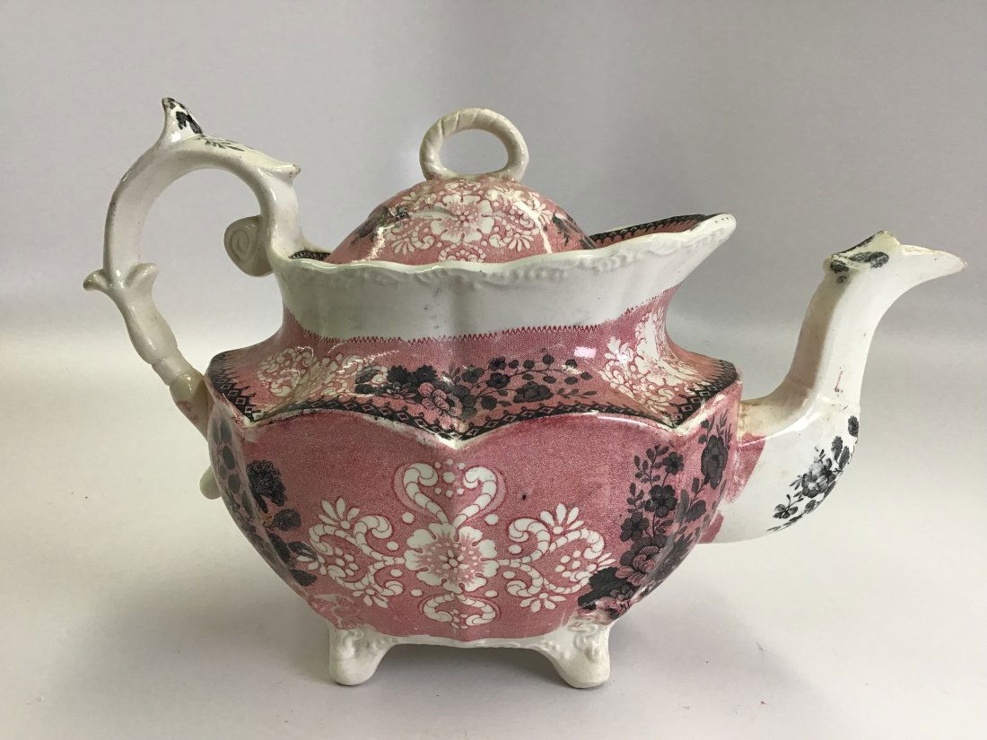 Pink and Black Transferware Staffordshire Teapot Romantic (1 of 5)