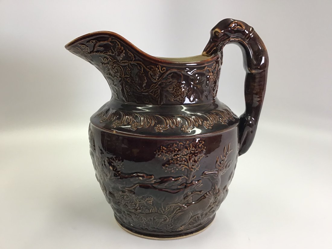 STAMPED AMERICAN POTTERY COMPANY ROCKINGHAM GLAZE POTTERY PITCHER (1 of 4)