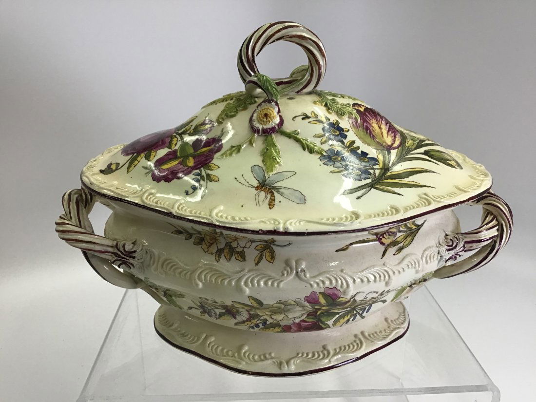 Hand Decorated Creamware Tureen Flowers and Insects (1 of 5)