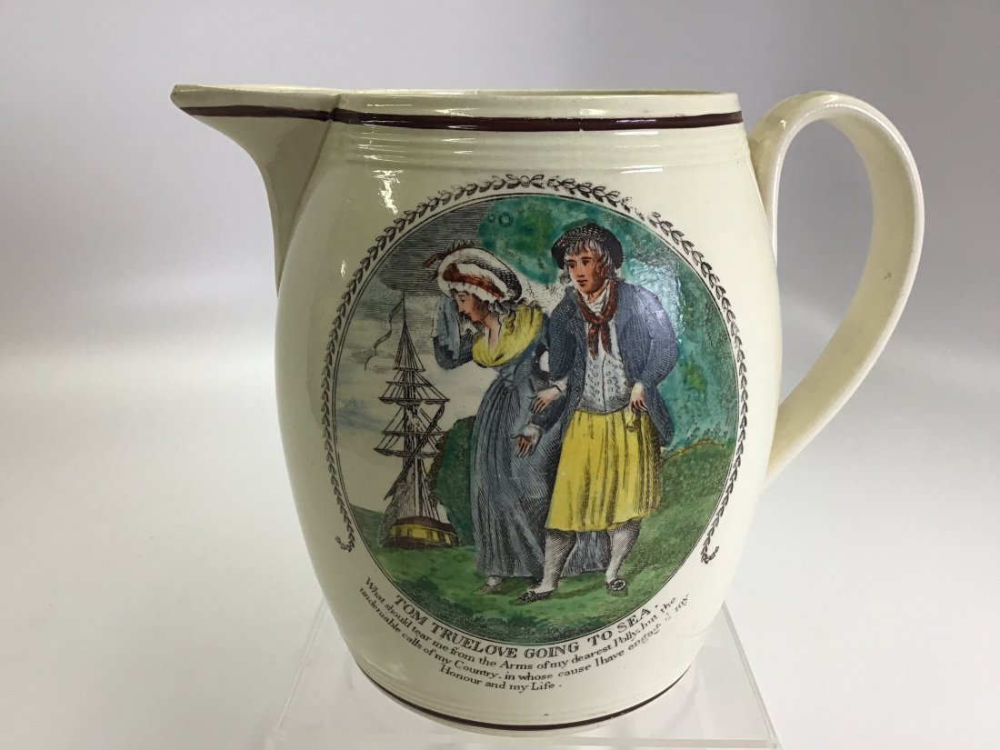 Creamware "Tom Truelove Going to Sea" Liverpool 6" Jug: Bird's Nest on other side