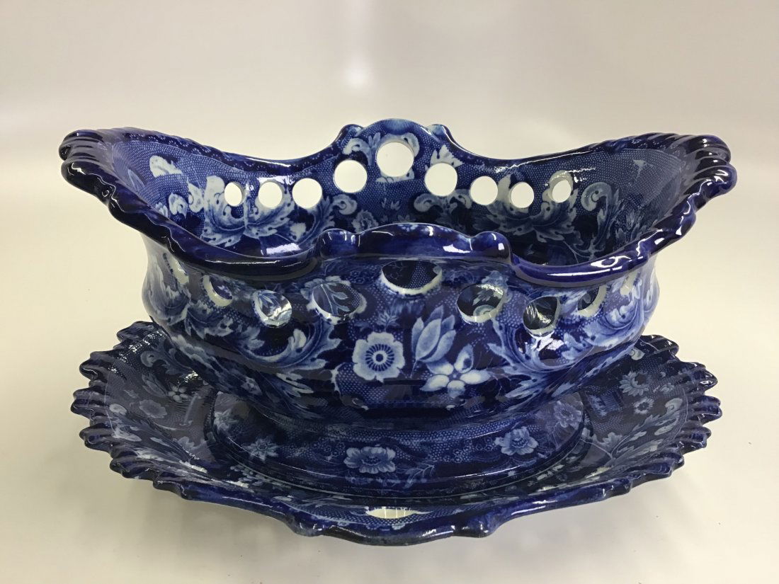 Stevenson & Williams Blue Staffordshire Chestnut Basket on Stand (1 of 4)