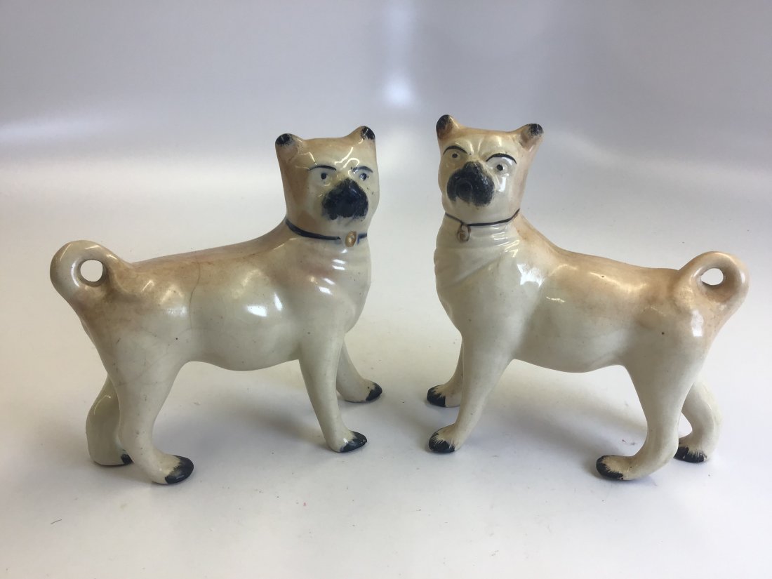 Pair English Staffordshire Pug Dog Figures (1 of 3)