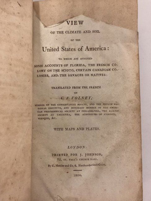1804 CF Volney "View of the Climate and Soil of the United States of America" (1 of 4)
