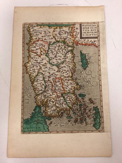 Abraham Ortelius Natoliae, Quae Olim Asia Minor, Nova Descriptio: Removed from Latin edition Ortelius Atlas 1595 edition (Theatrum Orbis Terrarum), Hand colored