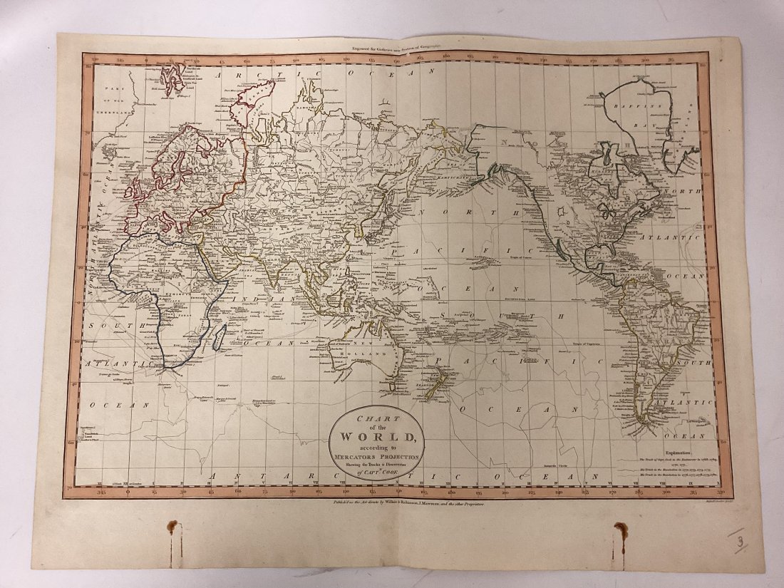 Chart Of The World According To Mercators Projection Showing Tracks & Discoveries Of Capt. Cook: Published by Wilkie & Robinson, J Mawman, and the other propietors, engraved for Guthries new system of geography