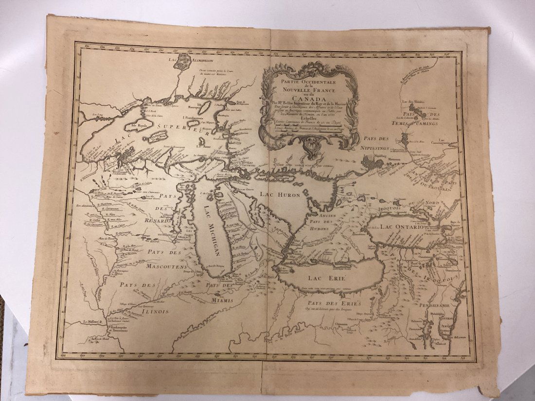 Jacques Nicolas Bellin Map Of Western Part Of New France Or Canada (1 of 4)