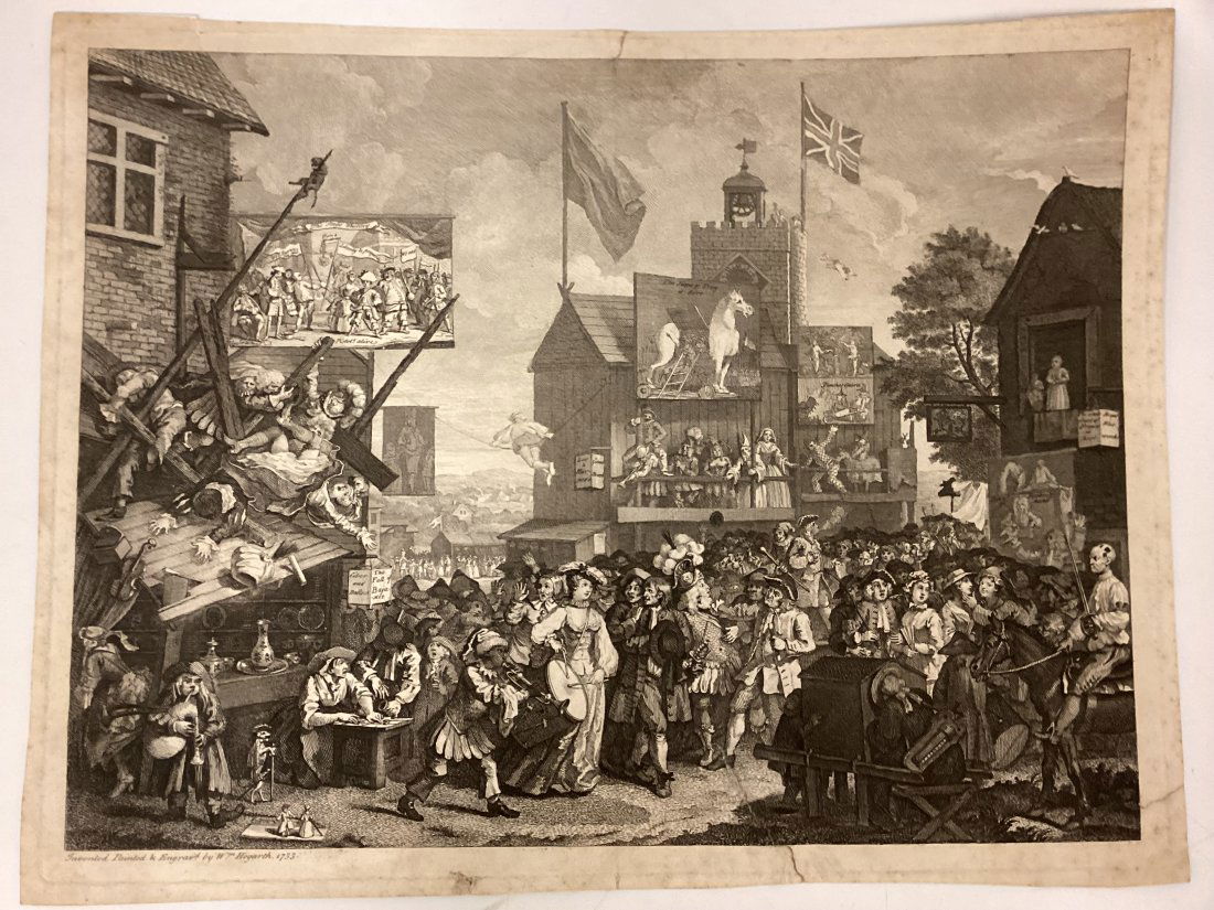 1735 William Hogarth "Southwark Fair": Info card on back of the etching with details about the etching