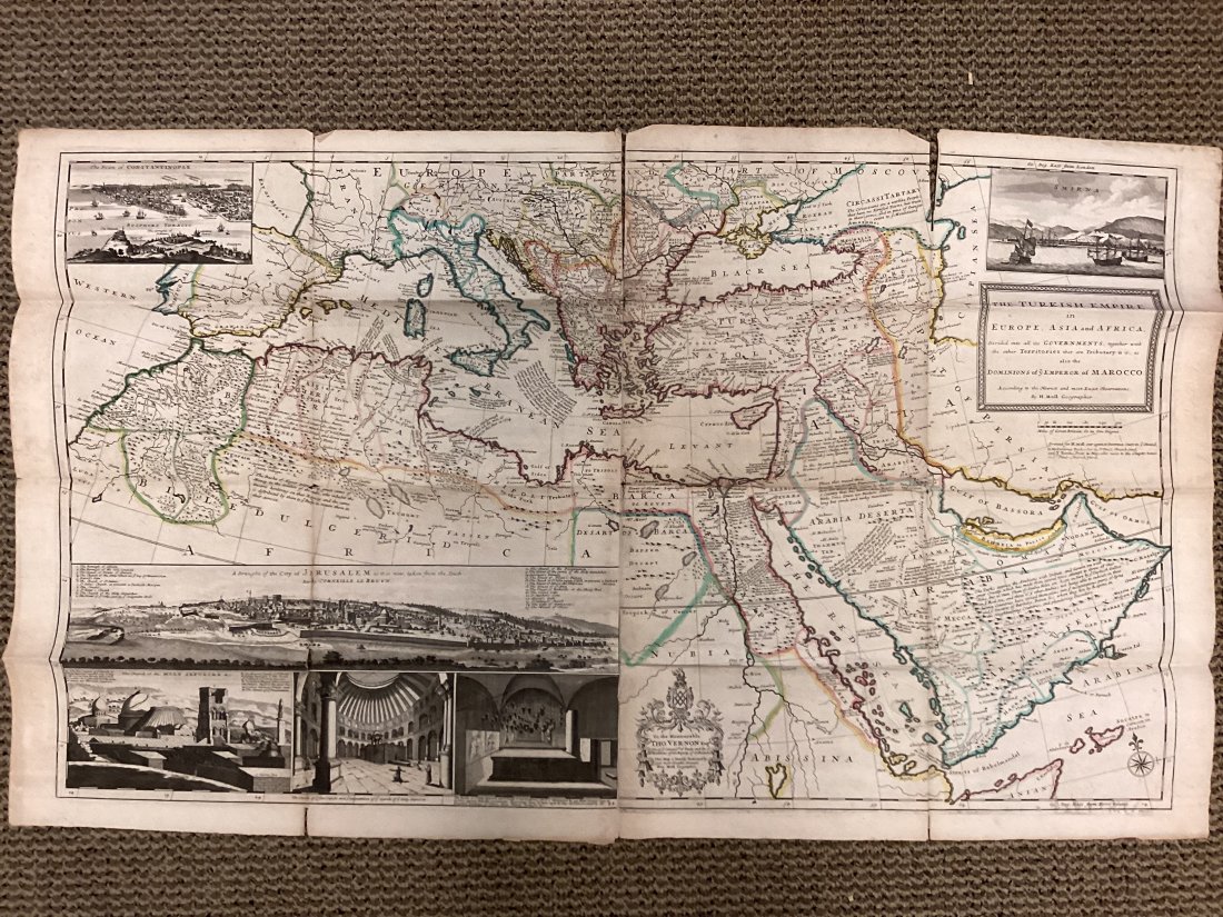 H. Moll Map of Turkish Empire: circa 1740, Dedicated to the Honourable Tho. Vernon, Esq. Hand colored