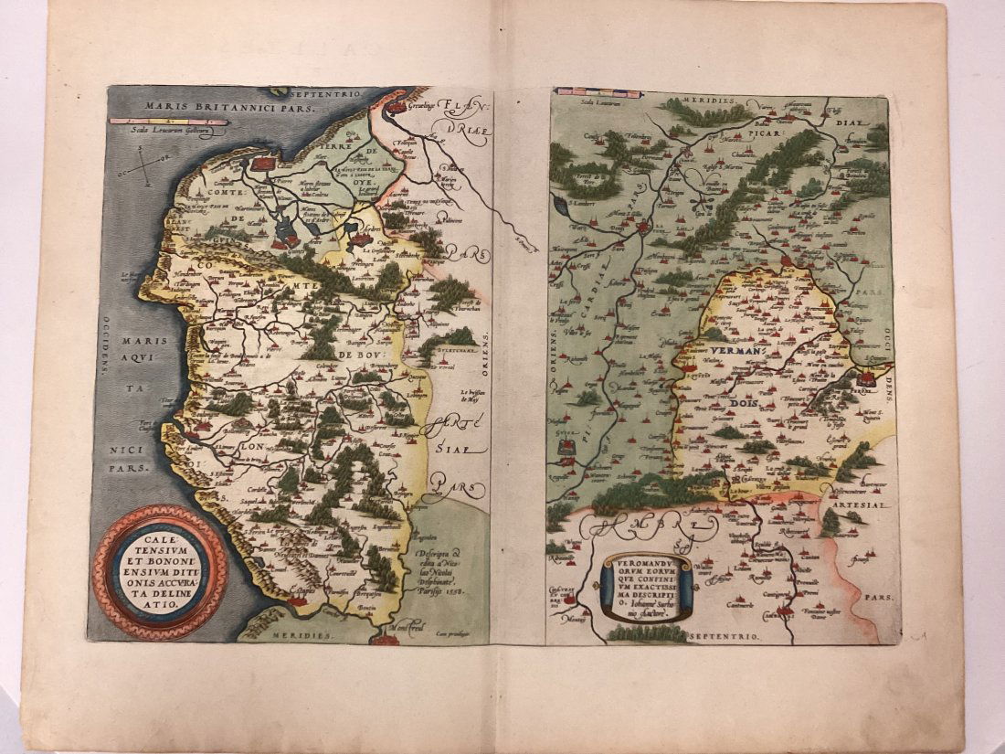 Abraham Ortelius 17thC Map Of France: "Caletensium Et Bononiensium Ditionis Accurata Delineatio" The heirs of Abraham Ortelius sold a manuscript translation by Filippo Pigafetta to Vrients, which was then printed by him