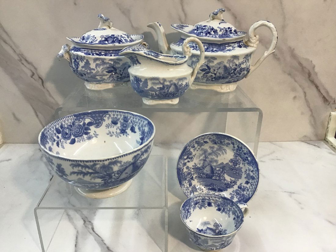 English Blue Transferware Children's Teaset in "Beehive" Pattern (1 of 5)
