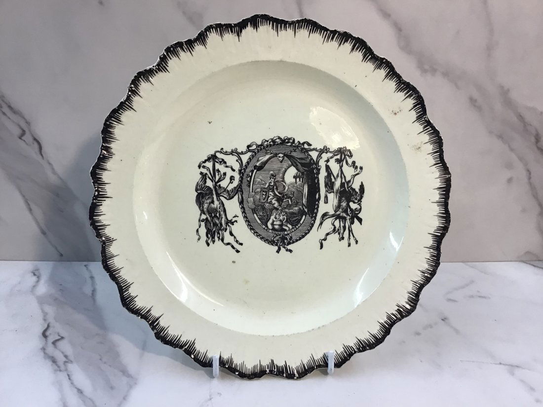 English Leedsware Black Featheredge Hunting Plate (1 of 3)