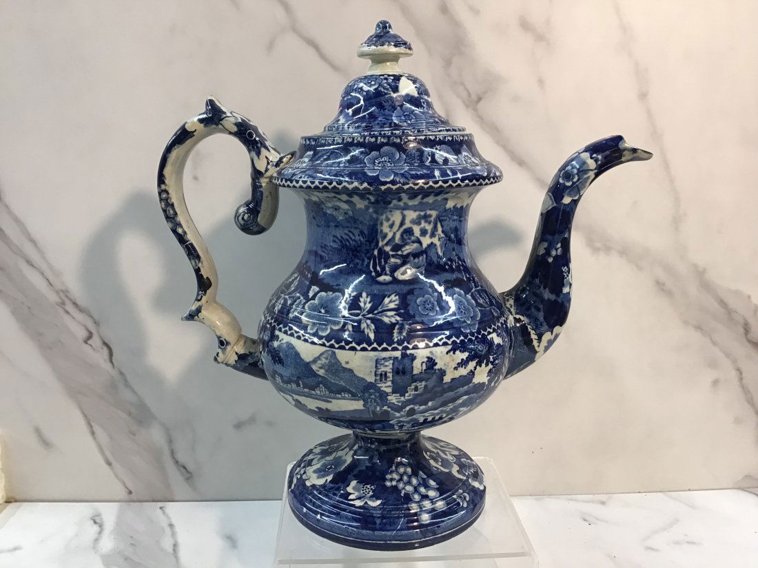 English Dark Blue Staffordshire Pearlware Coffee Pot (1 of 7)