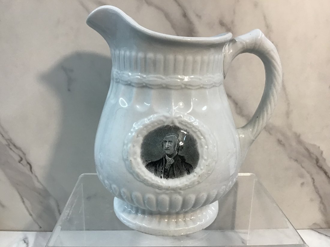 Elsmore & Forster English White Ironstone Washington Jug: White Ironstone depicting George Washington
