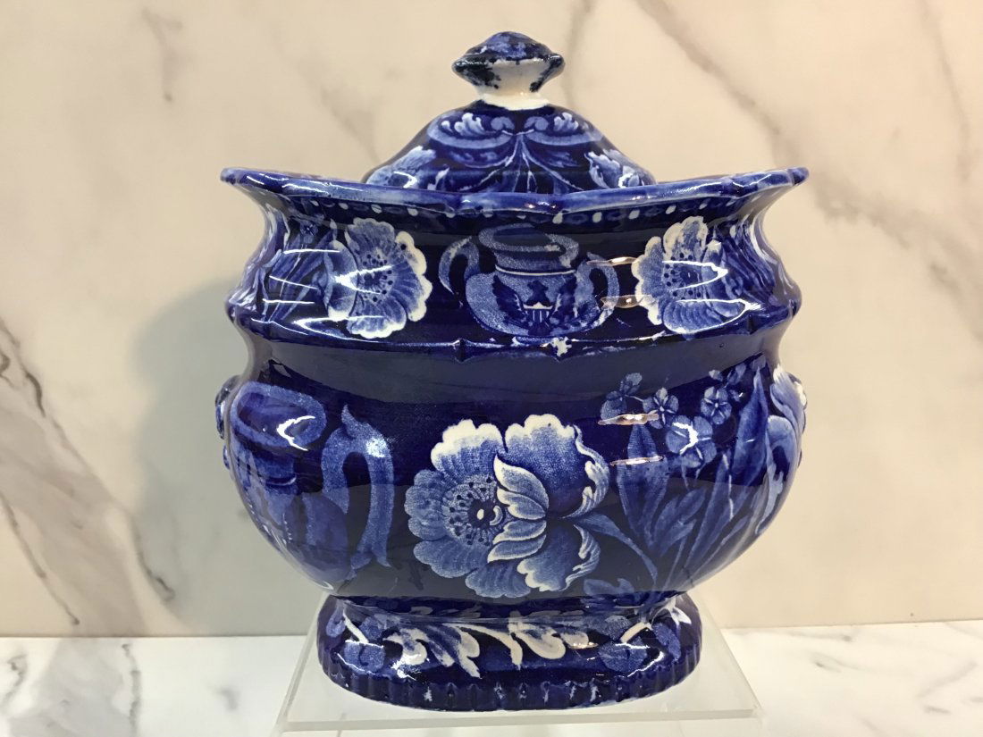 Dark Blue Staffordshire American Eagle on Urn Covered Sugar (1 of 7)
