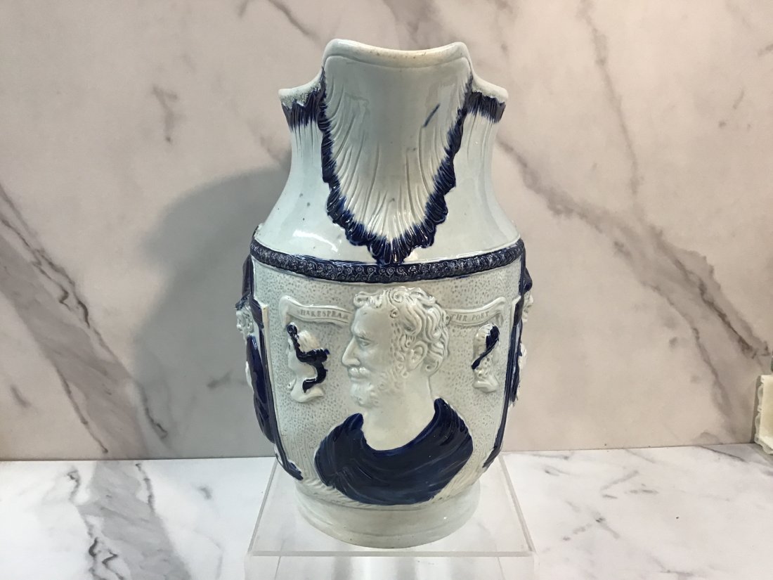 RARE English Pearlware Featheredge "Shakespeare" Jug Pitcher (1 of 4)