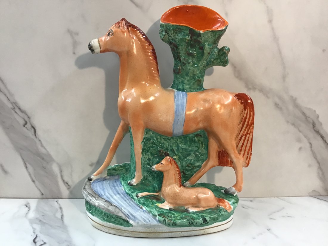 Large Staffordshire Spill Vase of Horses by a Stream (1 of 3)