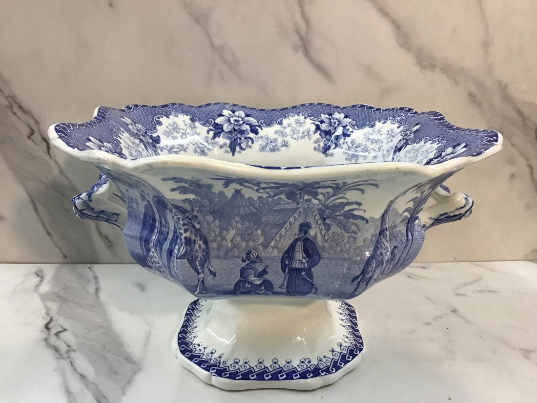 Rare Ridgway 1836 Giraffe Stoneware Compote Blue Transferware (1 of 5)