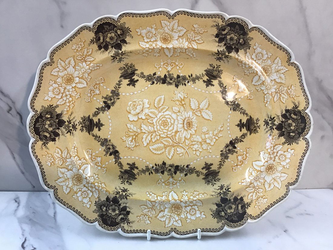 Rare Ridgway Etruscan Festoon Yellow Transferware 12" Platter (1 of 2)