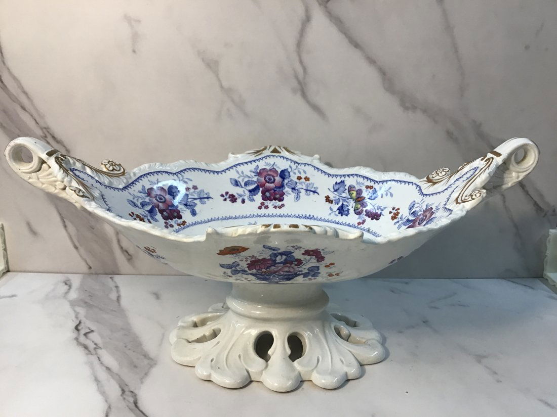 Large English Staffordshire Gilt Polychrome Compote (1 of 3)