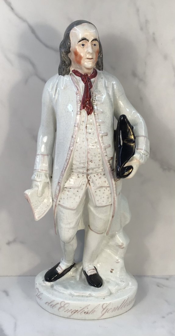 LG English Staffordshire Figure of "The Old English Gentlemen" 15.75: Benjamin Franklin renamed English Gentleman.