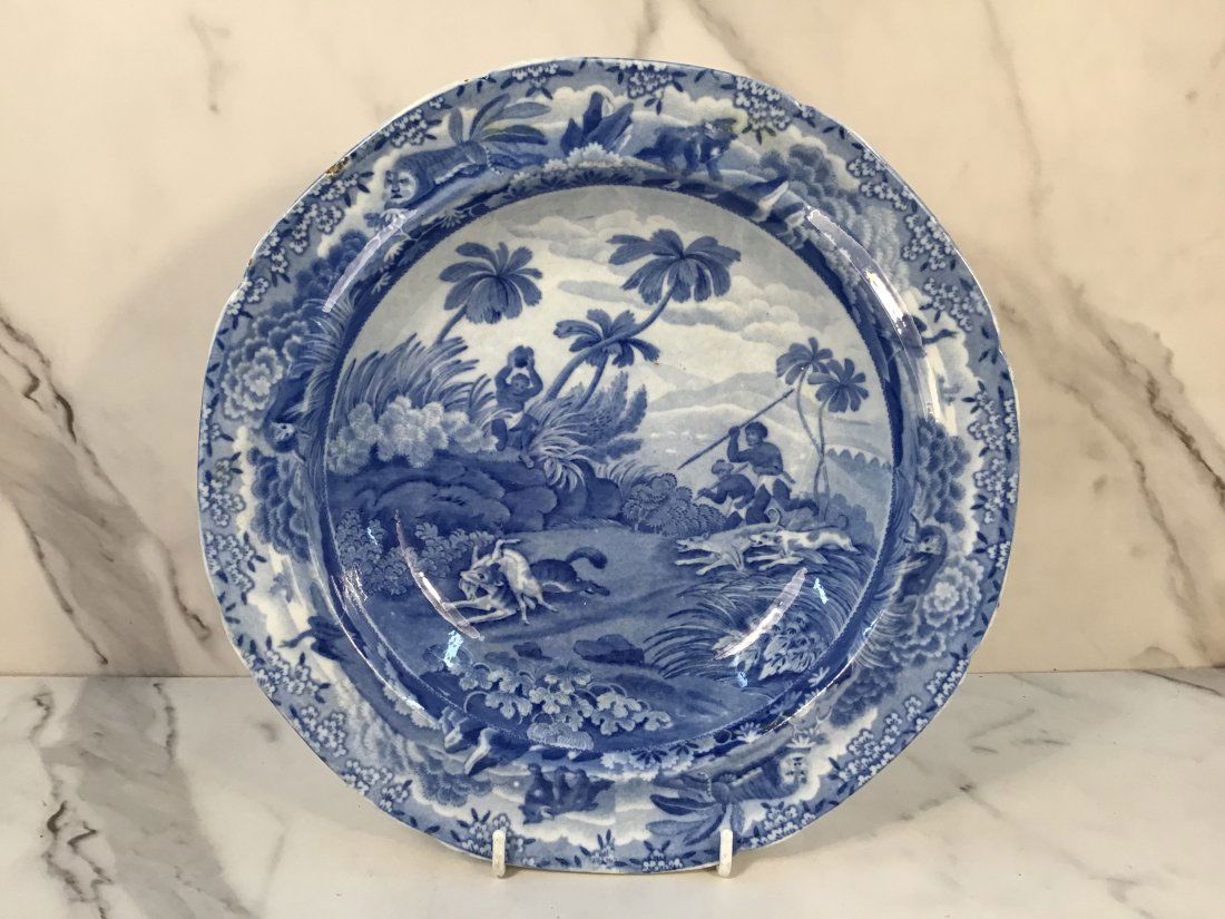 English Staffordshire Spode "Chase After A Wolf" Pearlware Bowl (1 of 3)