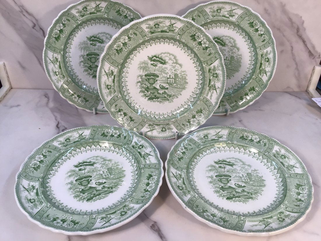 5 English Staffordshire Mayer Canova Green Transferware 7.5" Plates (1 of 3)