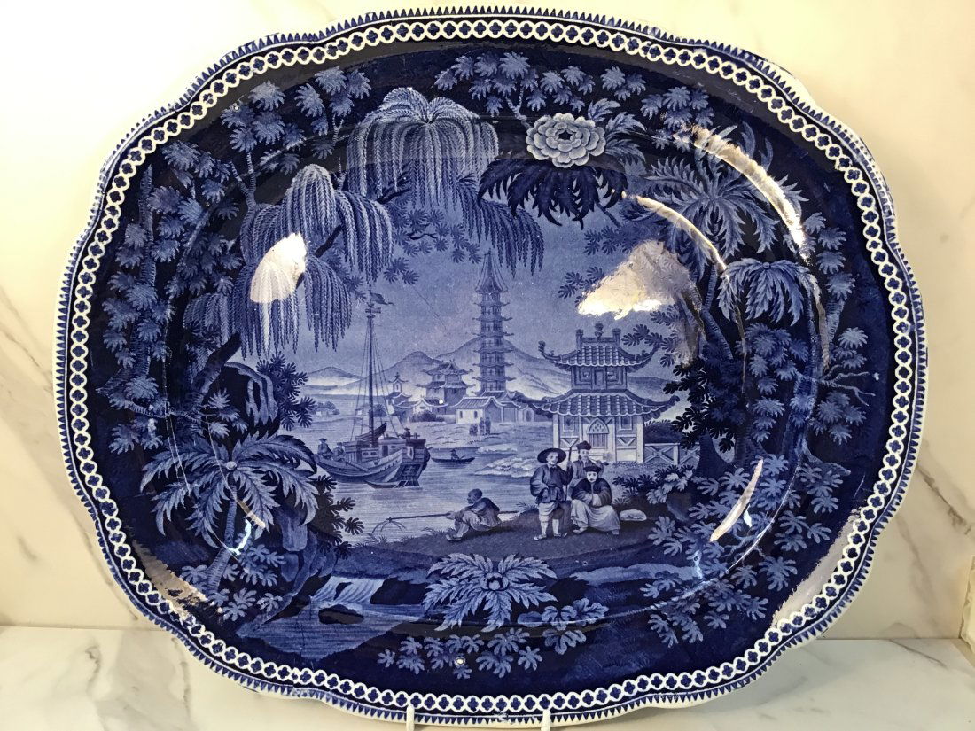 English Staffordshire Clews Dark Blue Transferware C1820 16.5" Platter (1 of 2)