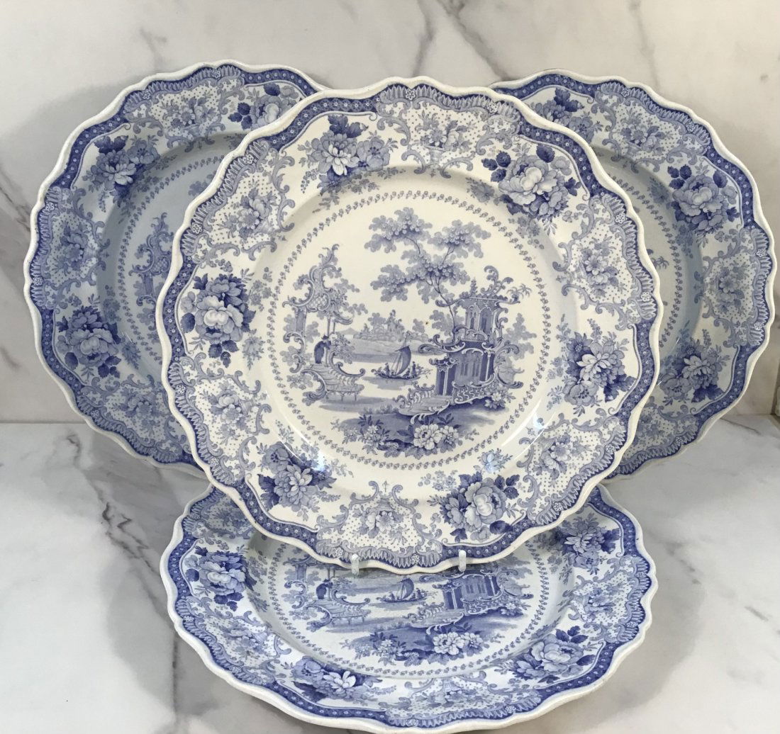 Set 4 English Staffordshire Pearlware 10" Dinner Plates "Fairy Villas" (1 of 2)