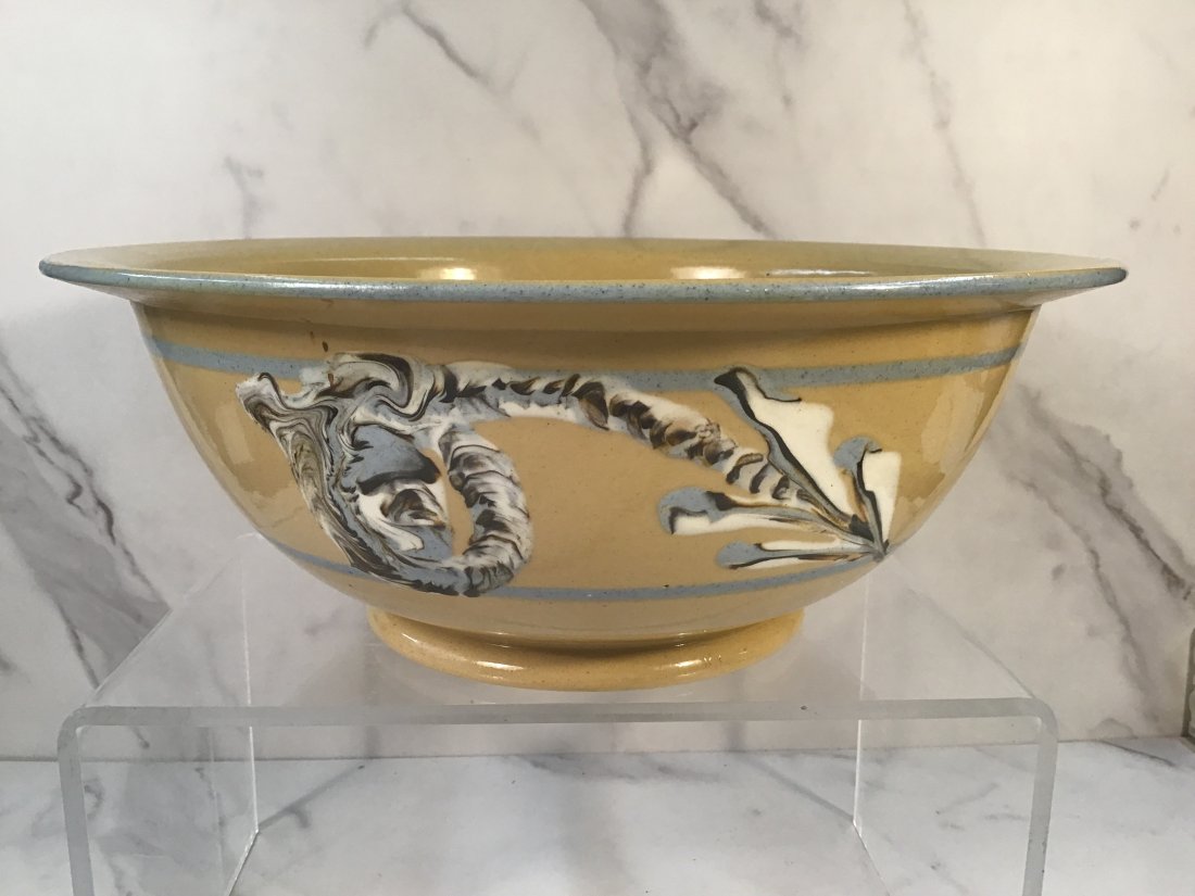 Large 11.25" Yellow Ware Bowl with Fern Fiddlehead Decoration (1 of 3)