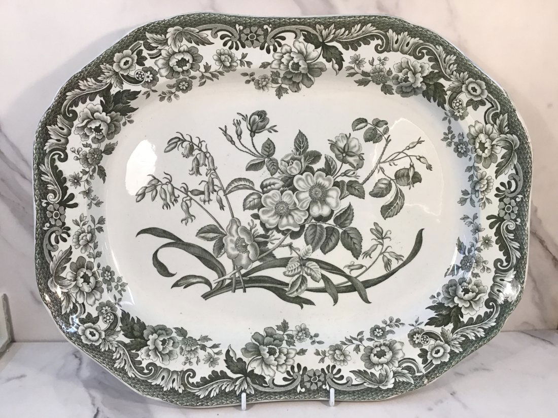 English Staffordshire Late Spode c1836 Dark Green Transferware 16.5" Platter (1 of 2)