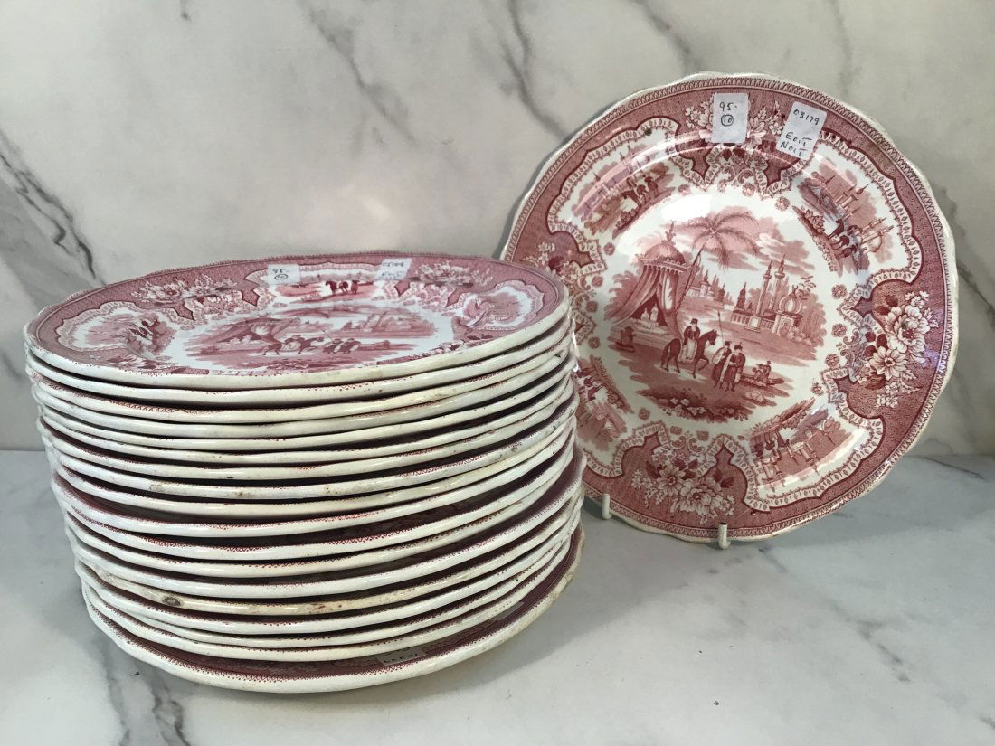 Set 19 Red Adams "Palestine" English Staffordshire 8.5" Dinner Plates