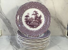 12 RARE Robinson Wood & Brownfield Staffordshire Zoological Plates Purple 9 inches