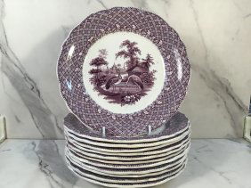 12 Robinson Wood Brownfield Staffordshire Dinner Plates Purple 9 inches ZOOLOGICAL