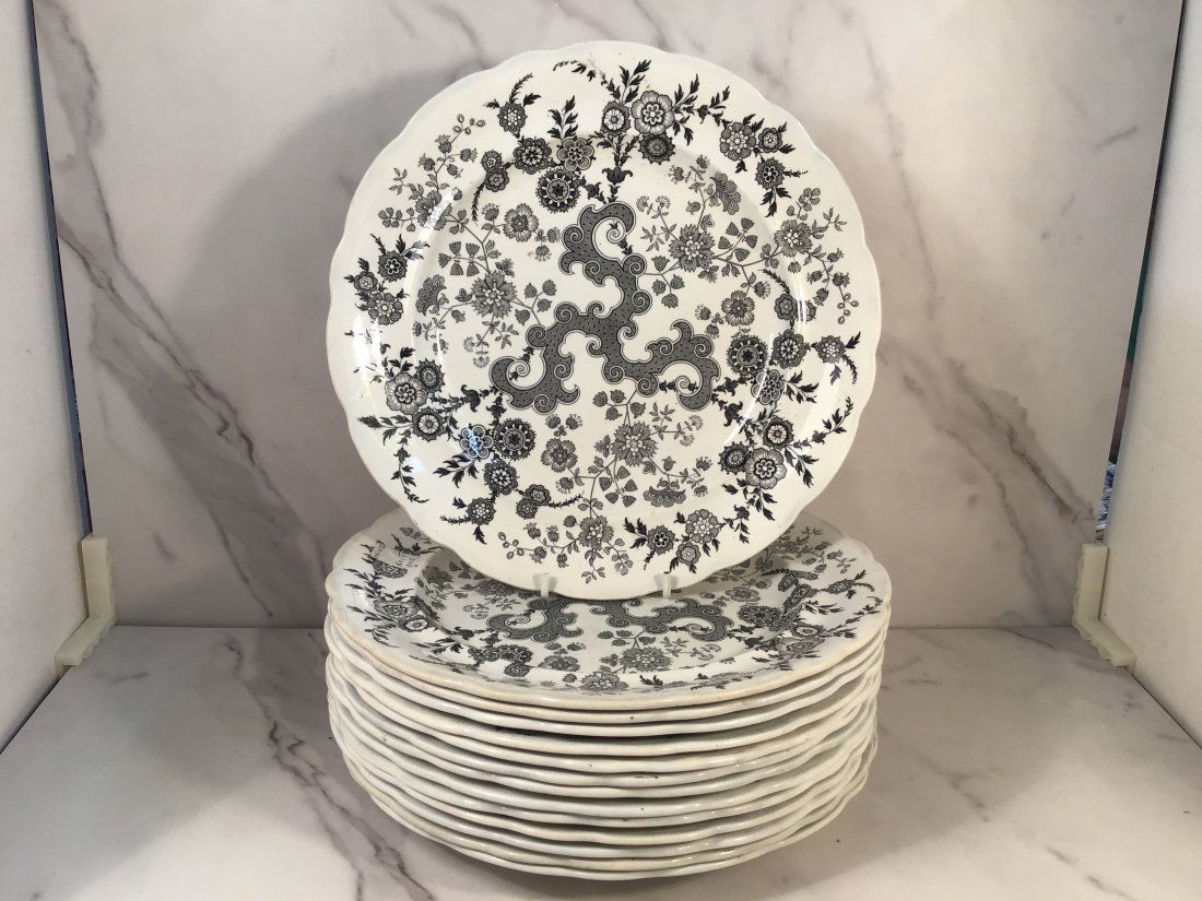 Set 14 Ridgway & Co 10 inch Black Flosculous Transferware Dinner Plates (1 of 3)