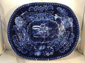Stubbs Seashell Conch Dark Blue Staffordshire Well Platter 18.5 inch