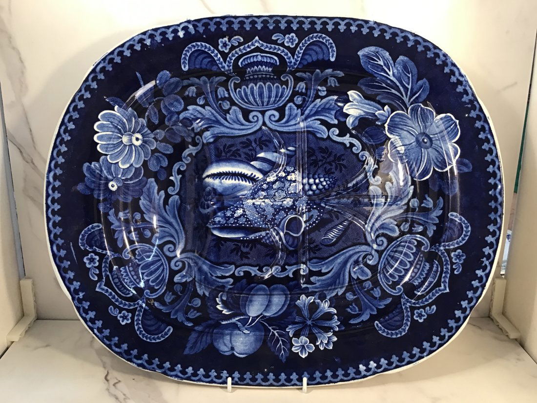 Stubbs Seashell Conch Dark Blue Staffordshire Well Platter 18.5 inch (1 of 1)