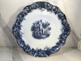 19th C WEDGWOOD Blue Transferware Abraham LINCOLN Charger PLATTER 14 inch