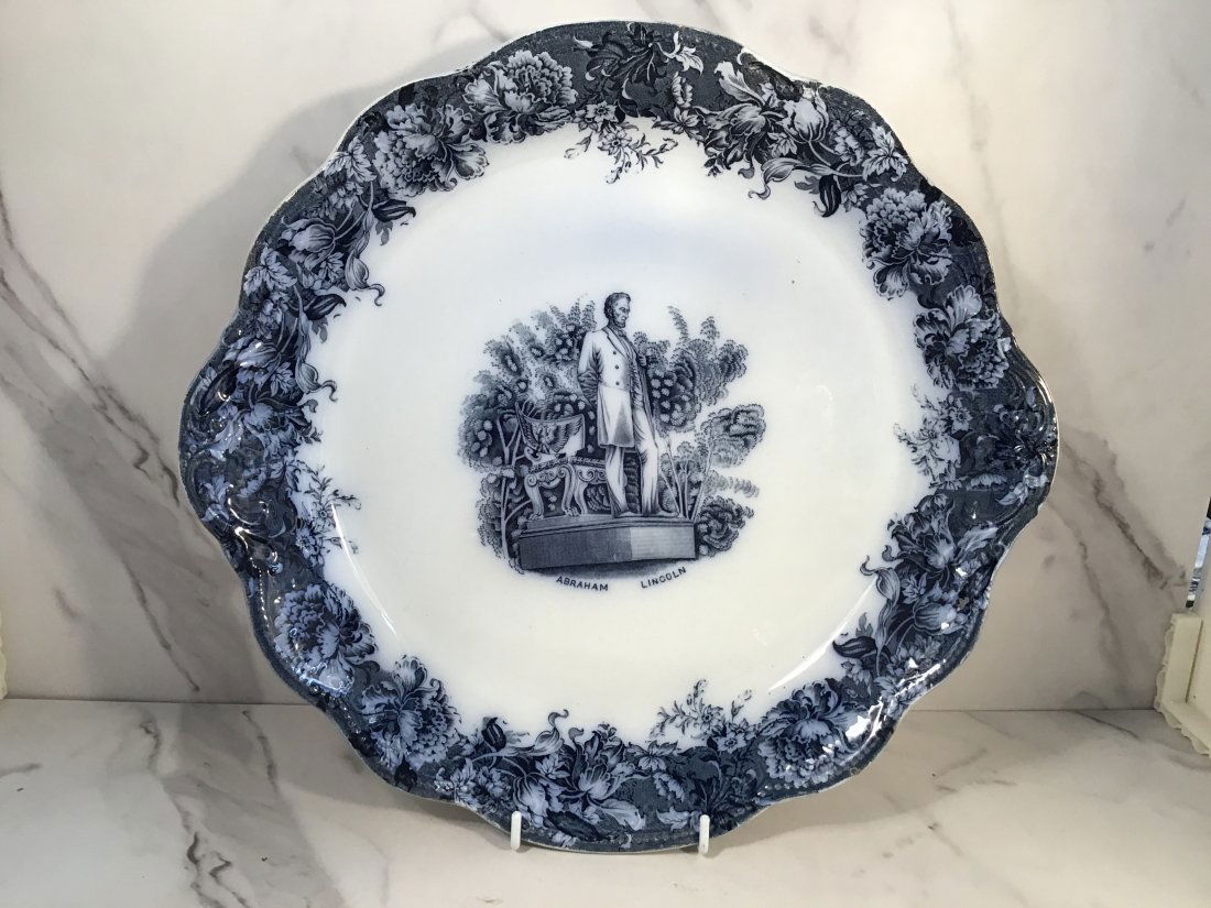 19th C WEDGWOOD Blue Transferware Abraham LINCOLN Charger PLATTER 14 inch (1 of 1)