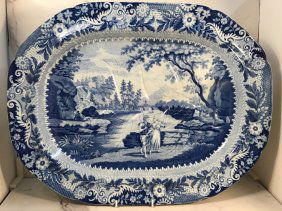 Brameld Staffordshire Pearlware Medium Blue Transferware Well Tree Platter