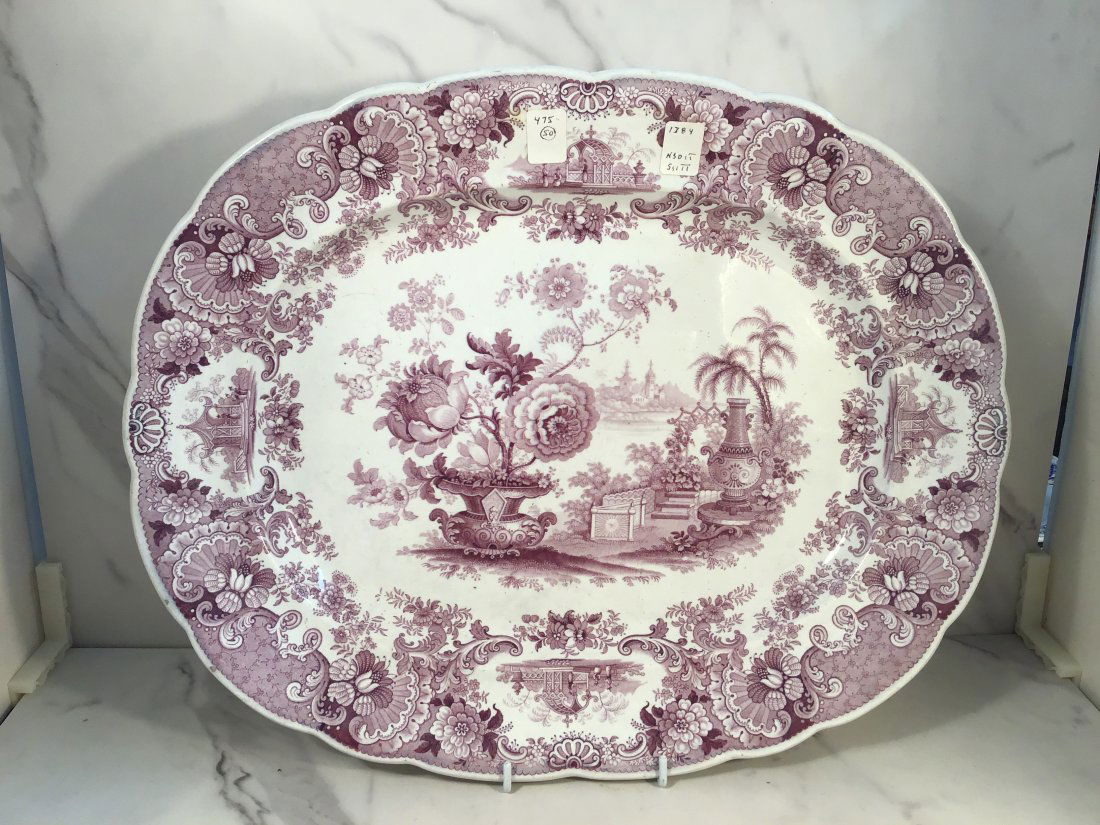 RMW & Co. Ridgway Purple Transferware C1840 Japan Flowers Platter 17 inch (1 of 1)