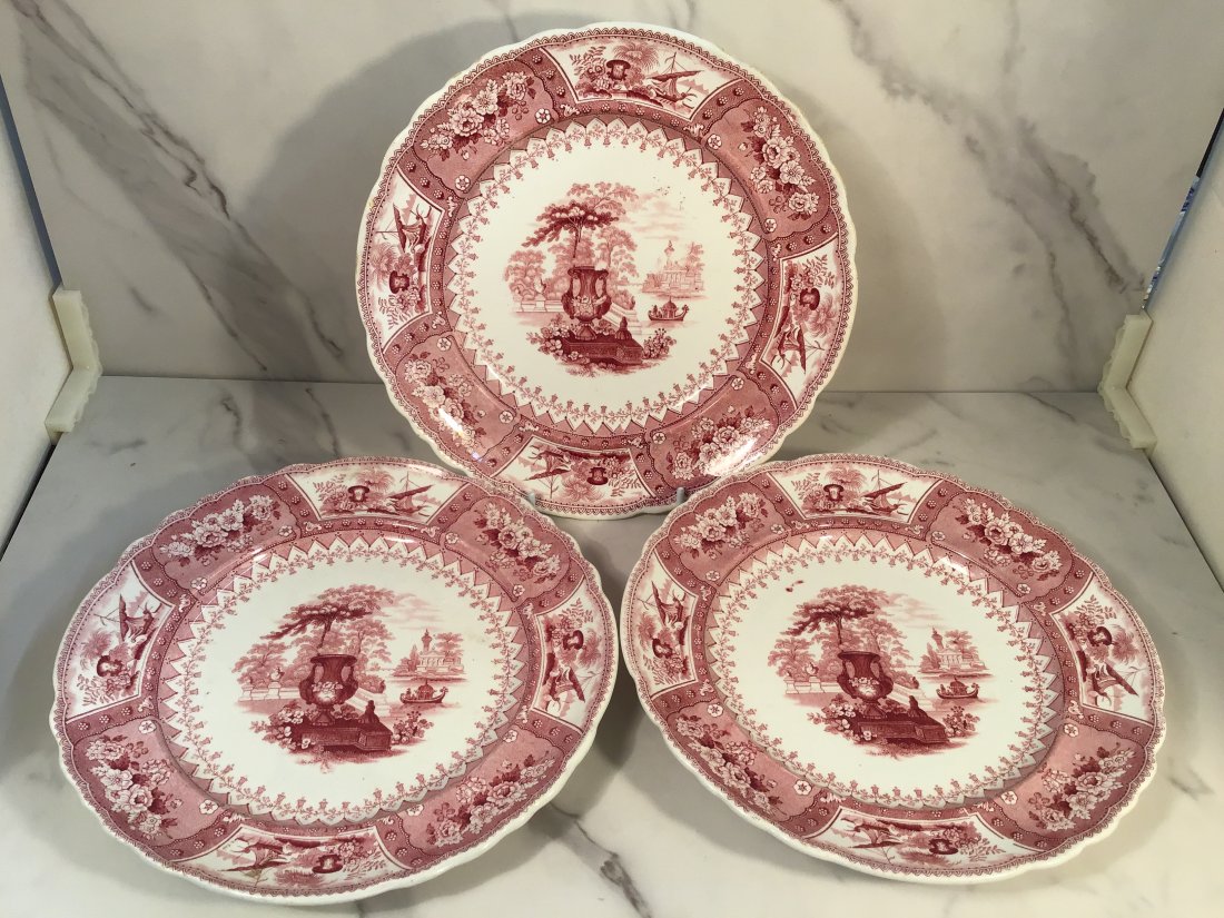 Set 3 Mayer Longport Staffordshire CANOVA 9.5 inch Plates: Depicting a garden urn and a water setting