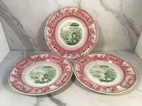 3 Rare Mayer Canova Staffordshire Bicolor 8 inch Plates C1835