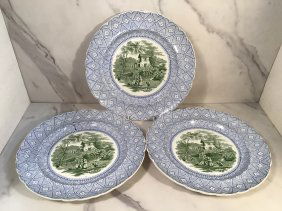 3 Rare Enoch Wood Staffordshire Bicolor FISHERMAN 9.25 inch Plates C1835
