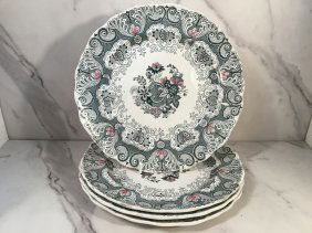 Set 4 Adams Staffordshire Bicolor 9.5 inch Plates Flowers c1835