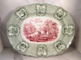 Rare Adams 19thC BOLOGNA Bicolor 17 inch Staffordshire Platter C1835